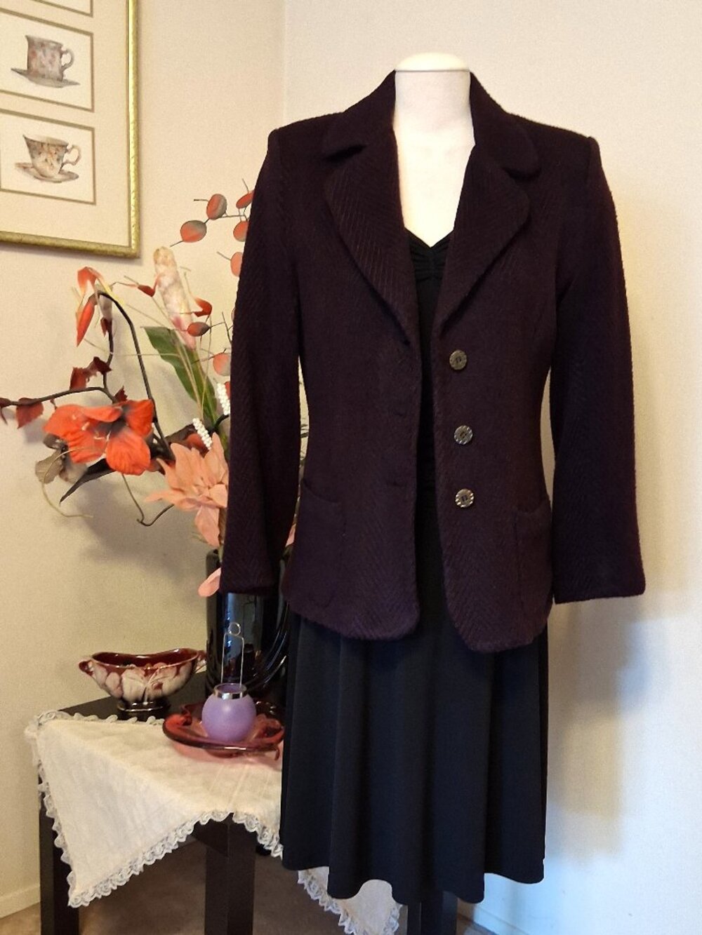 Cotton Blend Purple Lined Blazer Jacket Wrinkle Resistant Tailored Blazers